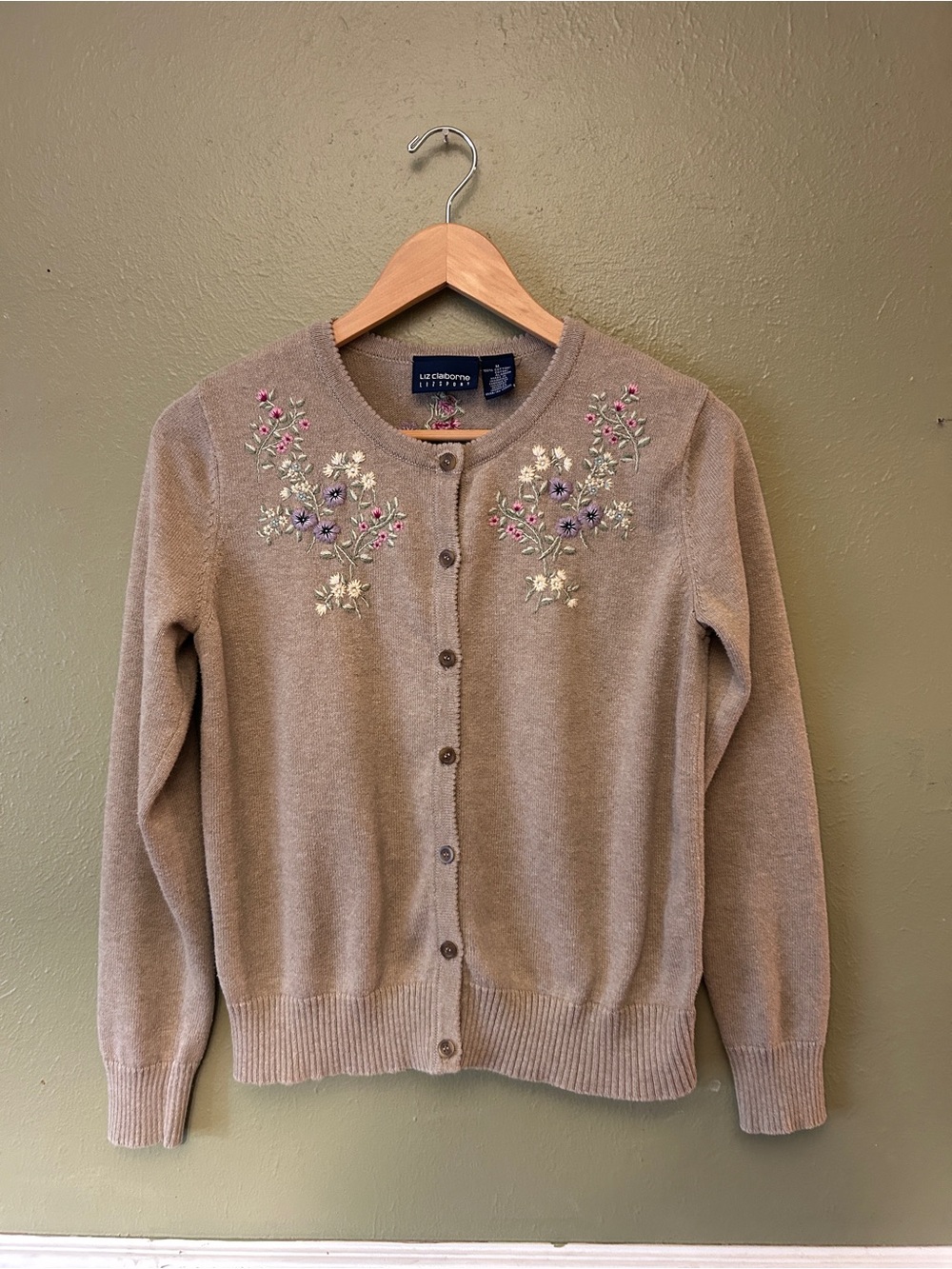 VTG Liz Claiborne Floral Embroidered Grannycore Cottagecore Cardigan Sweater M